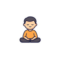 Meditation practice with a cartoon boy sitting in a peaceful pose, promoting mindfulness and relaxation in a simple design