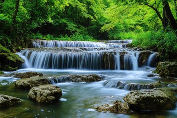 Lush Waterfall Cascading Through Forest