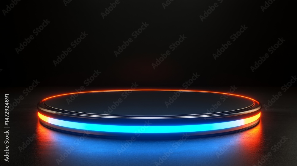 Poster the scene depicts a futuristic circle 3d lab stage with hud elements for ui and gui, set against a b