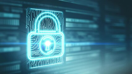 Futuristic digital lock interface with glowing holographic effects in motion - Powered by Adobe