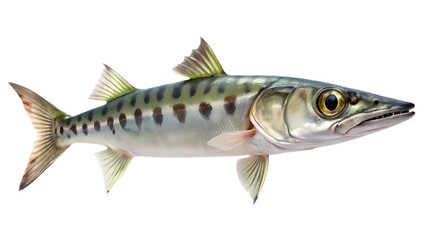 Fototapeta premium Isolated image of a Barracuda fish with sharp teeth on transparent background