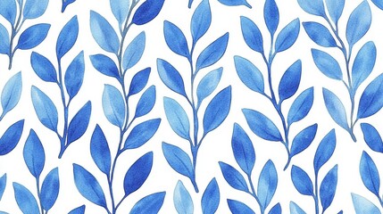 Fototapeta premium Watercolor Design of Blue Leaves and Abstract Florals