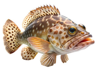 Detailed depiction of a tropical brown spotted fish on transparent background