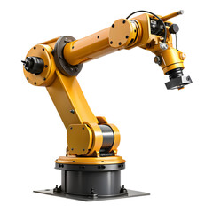 Detailed rendering of a yellow industrial robotic arm with black base