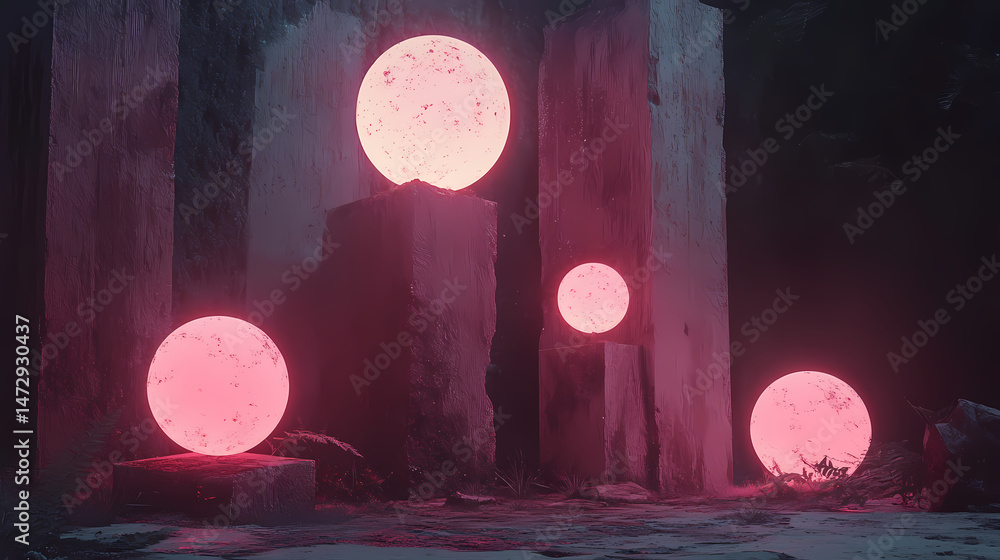 Wall mural magical relic vault glowing orbs 3d render scene video game concept background illustration digital 