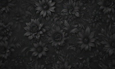 Abstract charcoal floral wallpaper, dark tones, intricate patterns , black, floral