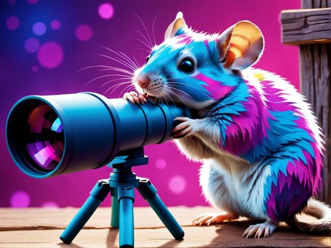 funny rat in the night with a big camera.funny camera.