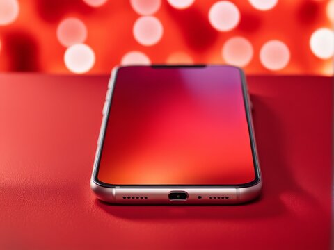 new year and christmas concept. mobile phone with red decorations