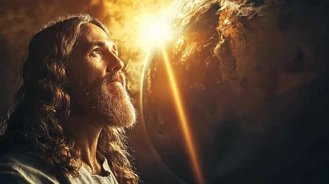 Jesus Christ with world globe earth planet background 