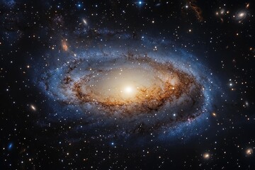 Obraz premium Spiral galaxy, swirling cosmic dust, vibrant colors. Vast expanse of stars, nebulae, and celestial bodies