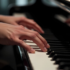 Obraz premium Musician’s Hands Performing on a Piano Keyboard