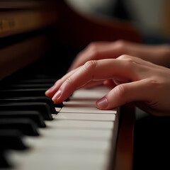 Obraz premium Musician’s Hands Performing on a Piano Keyboard