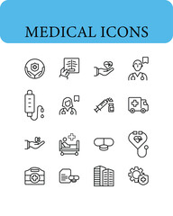 Medical tools and equipment icon set.