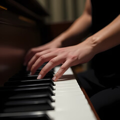 Obraz premium Fingers Gliding Over Piano Keys in Detail Shot