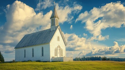 Fototapeta premium Charming Vintage Church Surrounded by Oregon Countryside: A Snapshot of Old American Architecture