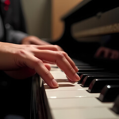 Obraz premium Close-Up of Hands Playing the Piano