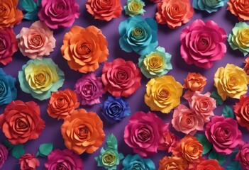 Naklejka premium Gradient of colorful paper roses, vibrant backdrop, celebration, blue, rose
