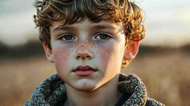 young handsome Caucasian boy wearing crown , young prince at outdoor nature landscape	
