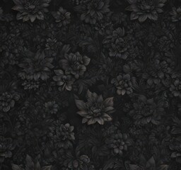 Intricate charcoal floral wallpaper; seamless dark pattern , texture, stylish