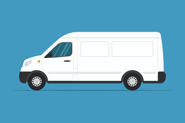 Van icon. Delivery truck. Colored silhouette. Side view. Vector simple flat graphic illustration. Isolated object on blue background. Isolate.