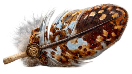 Obraz premium Close-up of a Detailed Brown and White Bird Feather with Unique Decoration