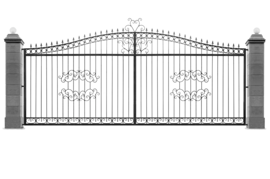 Wide decorative gate with columns . B.