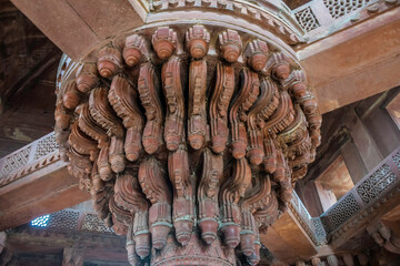 Beautifully corbelled column of Diwan-i-khas in Fatehpur sikri