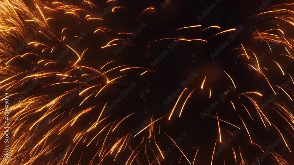 Aufkleber fire spark animation with neon orange glow and slow motion trail on dark background in seamless 4k l