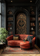 Fototapeta premium Stylish dark corner reading nook