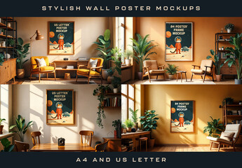 Set of Stylish Wall Poster Mockups