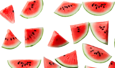 Watermelon, realistic watermelon slices on a transparent background, PNG format, flat lay,