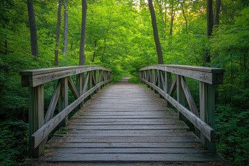 Wooden bridge through lush forest (4)