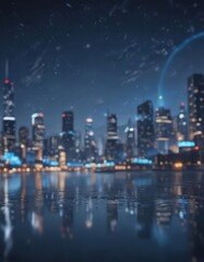 Fototapeta premium Abstract city lights, circular bokeh, blue night sky, blue, background