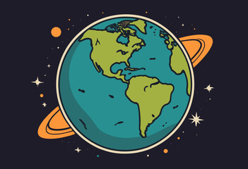 Fototapeta premium Retro Poster cartoon character of earth Graphic Design for T shirt Street Wear and Urban Style