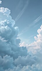 Fototapeta premium Ethereal light blue abstract, soft pastel cloudscape , airy, backdrop