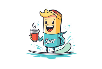 cartoon character of surf coffee Graphic Design for T shirt Street Wear and Urban Style