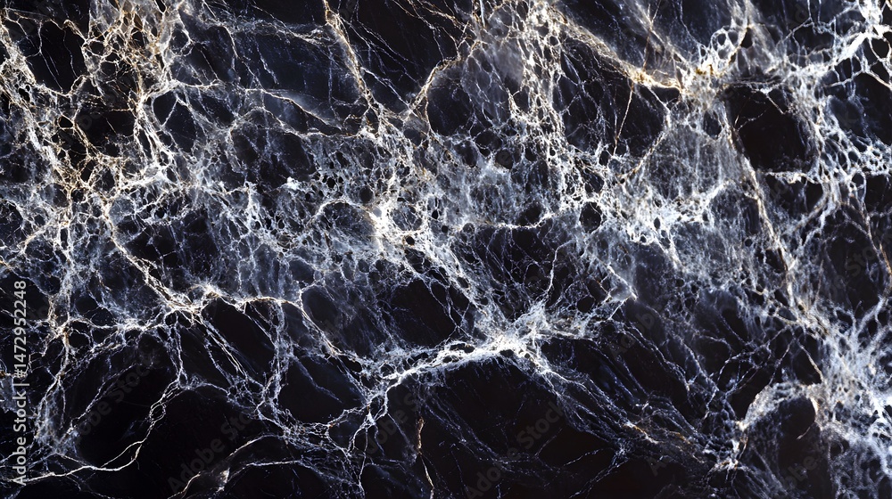 Poster abstract marble texture with white veins on a dark background, showcasing natural patterns and elega