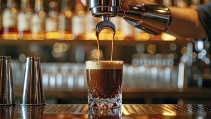 Barista Pulling Espresso Shot into Crystal Glass

