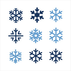 Snowflake variations icon collection. Snowflakes white ice crystal on white background. Winter symbol. Christmas logo sign.