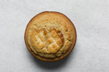 Overhead view of homemade cake, top view of fresh cake on countertop