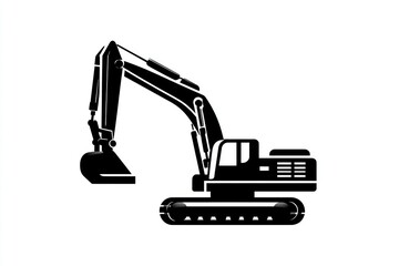 Silhouette of a Construction Excavator Machine Heavy Equipment Icon Industrial Machinery Vect