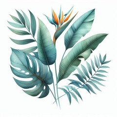 watercolor tropical leaves set.