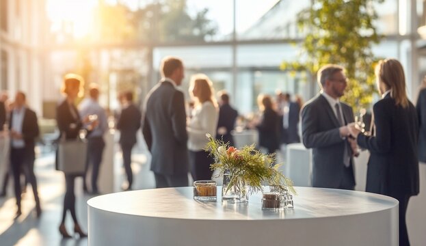 Business networking event in modern office.  People in professional attire mingle - Powered by Adobe