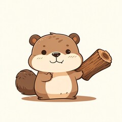 Obraz premium Adorable Cartoon Squirrel Carrying a Log