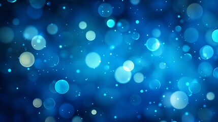 Abstract blue bokeh background with sparkling lights and bright glowing circles sky soft cool dark