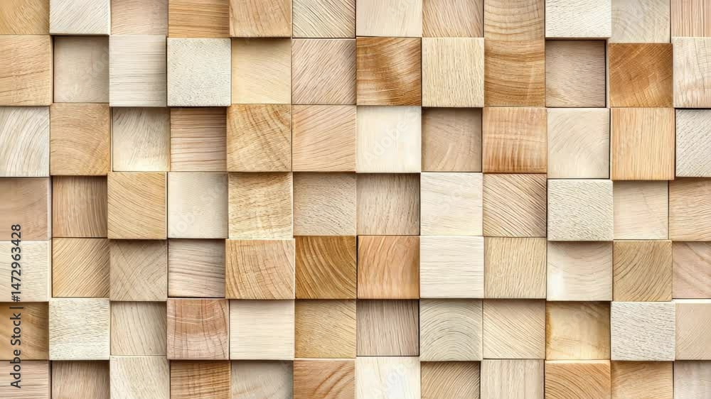 Poster wooden cubes texture: a striking close-up of wooden cubes, arranged in a mosaic pattern, demonstrati