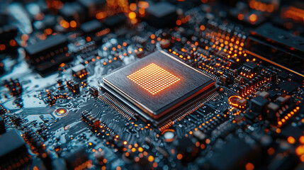 Computer chip on circuit board close up