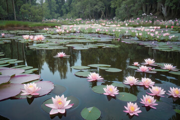 Canyon viewpoint in among water lilies
