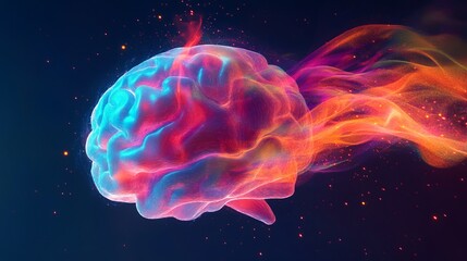 Fototapeta premium Abstract brain visualization colorful neural network design digital art red mind fire blue pink light