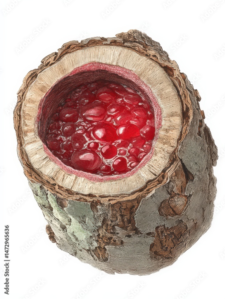 Poster a close-up view of a dragon's blood tree trunk displaying its distinctive red resin.